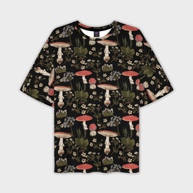 Мужская футболка oversize 3D с принтом Мухоморы и яблоневые цветы в Санкт-Петербурге,  |  | 