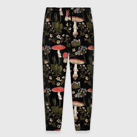 Мужские брюки 3D с принтом Мухоморы и яблоневые цветы в Тюмени, 100% полиэстер | манжеты по низу, эластичный пояс регулируется шнурком, по бокам два кармана без застежек, внутренняя часть кармана из мелкой сетки | 
