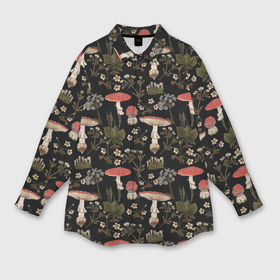 Мужская рубашка oversize 3D с принтом Мухоморы и яблоневые цветы ,  |  | Тематика изображения на принте: 