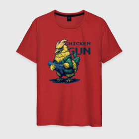 Мужская футболка хлопок с принтом Chicken Gun рэмбо в Тюмени, 100% хлопок | прямой крой, круглый вырез горловины, длина до линии бедер, слегка спущенное плечо. | 