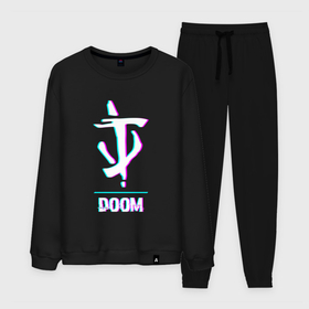 Мужской костюм хлопок с принтом Doom в стиле glitch и баги графики в городе Новоалтайск, 100% хлопок | на свитшоте круглая горловина, мягкая резинка по низу. Брюки заужены к низу, на них два вида карманов: два “обычных” по бокам и два объемных, с клапанами, расположенные ниже линии бедра. Брюки с мягкой трикотажной резинкой на поясе и по низу штанин. В поясе для дополнительного комфорта — широкие завязки | Тематика изображения на принте: 