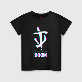 Детская футболка хлопок с принтом Doom в стиле glitch и баги графики в Тюмени, 100% хлопок | круглый вырез горловины, полуприлегающий силуэт, длина до линии бедер | Тематика изображения на принте: 