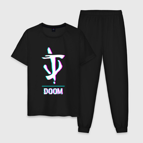 Мужская пижама хлопок с принтом Doom в стиле glitch и баги графики в Курске, 100% хлопок | брюки и футболка прямого кроя, без карманов, на брюках мягкая резинка на поясе и по низу штанин
 | 