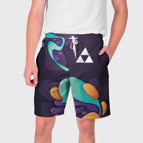 Мужские шорты 3D с принтом Zelda graffity splash в Курске,  полиэстер 100% | прямой крой, два кармана без застежек по бокам. Мягкая трикотажная резинка на поясе, внутри которой широкие завязки. Длина чуть выше колен | Тематика изображения на принте: 