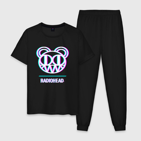 Мужская пижама хлопок с принтом Radiohead glitch rock в Тюмени, 100% хлопок | брюки и футболка прямого кроя, без карманов, на брюках мягкая резинка на поясе и по низу штанин
 | 