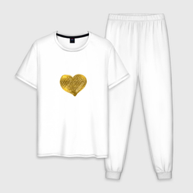 Мужская пижама хлопок с принтом Сердце золотой металлик в Петрозаводске, 100% хлопок | брюки и футболка прямого кроя, без карманов, на брюках мягкая резинка на поясе и по низу штанин
 | 