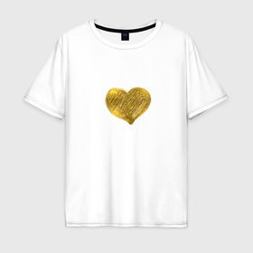 Мужская футболка хлопок Oversize с принтом Сердце золотой металлик в Кировске, 100% хлопок | свободный крой, круглый ворот, “спинка” длиннее передней части | Тематика изображения на принте: 