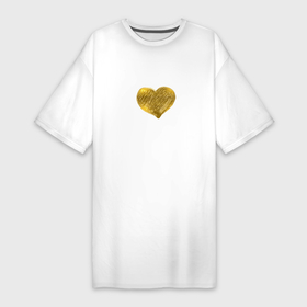 Платье-футболка хлопок с принтом Сердце золотой металлик ,  |  | 