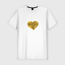 Мужская футболка хлопок Slim с принтом Сердце золотой металлик в Тюмени, 92% хлопок, 8% лайкра | приталенный силуэт, круглый вырез ворота, длина до линии бедра, короткий рукав | 