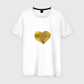Мужская футболка хлопок с принтом Сердце золотой металлик в Санкт-Петербурге, 100% хлопок | прямой крой, круглый вырез горловины, длина до линии бедер, слегка спущенное плечо. | 