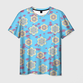 Мужская футболка 3D с принтом Мандала орнамент на пятнах в Курске, 100% полиэфир | прямой крой, круглый вырез горловины, длина до линии бедер | 