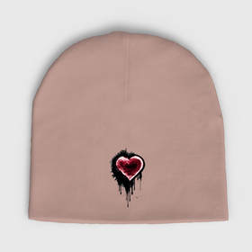 Женская шапка демисезонная с принтом Красное сердце ,  |  | Тематика изображения на принте: 