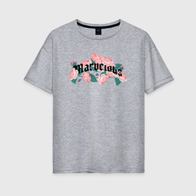 Женская футболка хлопок Oversize с принтом Розы   marvelous в Кировске, 100% хлопок | свободный крой, круглый ворот, спущенный рукав, длина до линии бедер
 | 