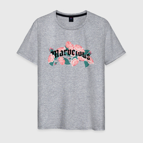 Мужская футболка хлопок с принтом Розы   marvelous в Кировске, 100% хлопок | прямой крой, круглый вырез горловины, длина до линии бедер, слегка спущенное плечо. | 