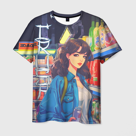 Мужская футболка 3D с принтом Crush   ретро девочка аниме в магазине в Петрозаводске, 100% полиэфир | прямой крой, круглый вырез горловины, длина до линии бедер | 