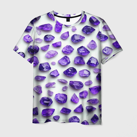 Мужская футболка 3D с принтом Россыпь аметистов в Петрозаводске, 100% полиэфир | прямой крой, круглый вырез горловины, длина до линии бедер | 