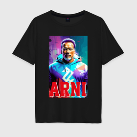 Мужская футболка хлопок Oversize с принтом Super Arnold Schwarzenegger   Arni ai pop art в Екатеринбурге, 100% хлопок | свободный крой, круглый ворот, “спинка” длиннее передней части | 