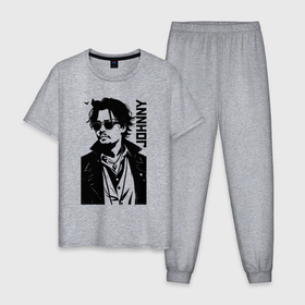 Мужская пижама хлопок с принтом Johnny Depp   graphics в Кировске, 100% хлопок | брюки и футболка прямого кроя, без карманов, на брюках мягкая резинка на поясе и по низу штанин
 | 