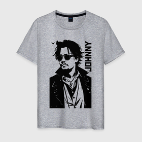 Мужская футболка хлопок с принтом Johnny Depp   graphics , 100% хлопок | прямой крой, круглый вырез горловины, длина до линии бедер, слегка спущенное плечо. | 