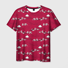 Мужская футболка 3D с принтом Японский паттерн   цветение сакуры в Курске, 100% полиэфир | прямой крой, круглый вырез горловины, длина до линии бедер | 