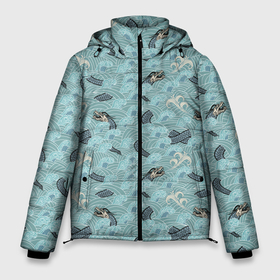 Мужская зимняя куртка 3D с принтом Японский дракон на волнах паттерн в Петрозаводске, верх — 100% полиэстер; подкладка — 100% полиэстер; утеплитель — 100% полиэстер | длина ниже бедра, свободный силуэт Оверсайз. Есть воротник-стойка, отстегивающийся капюшон и ветрозащитная планка. 

Боковые карманы с листочкой на кнопках и внутренний карман на молнии. | 