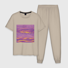 Мужская пижама хлопок с принтом Сиреневое море в Курске, 100% хлопок | брюки и футболка прямого кроя, без карманов, на брюках мягкая резинка на поясе и по низу штанин
 | 