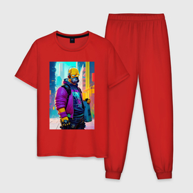 Мужская пижама хлопок с принтом Homer Simpson   city   cyberpunk в Курске, 100% хлопок | брюки и футболка прямого кроя, без карманов, на брюках мягкая резинка на поясе и по низу штанин
 | 