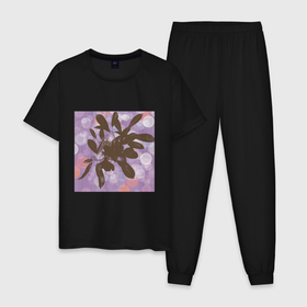 Мужская пижама хлопок с принтом Коричневый цветок , 100% хлопок | брюки и футболка прямого кроя, без карманов, на брюках мягкая резинка на поясе и по низу штанин
 | 