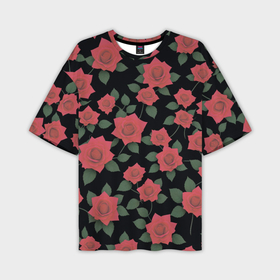 Мужская футболка oversize 3D с принтом Алые розы на черном в Петрозаводске,  |  | 