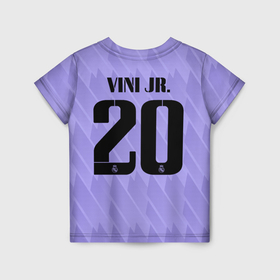 Детская футболка 3D с принтом Винисиус Жуниор Реал Мадрид форма 22 23 гостевая в Белгороде, 100% гипоаллергенный полиэфир | прямой крой, круглый вырез горловины, длина до линии бедер, чуть спущенное плечо, ткань немного тянется | 