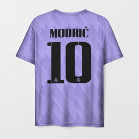 Мужская футболка 3D с принтом Лука Модрич Реал Мадрид форма 22 23 гостевая в Екатеринбурге, 100% полиэфир | прямой крой, круглый вырез горловины, длина до линии бедер | Тематика изображения на принте: 