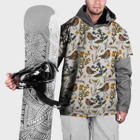 Накидка на куртку 3D с принтом Птицы малиновки и зверобой в Петрозаводске, 100% полиэстер |  | 