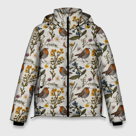 Мужская зимняя куртка 3D с принтом Птицы малиновки и зверобой , верх — 100% полиэстер; подкладка — 100% полиэстер; утеплитель — 100% полиэстер | длина ниже бедра, свободный силуэт Оверсайз. Есть воротник-стойка, отстегивающийся капюшон и ветрозащитная планка. 

Боковые карманы с листочкой на кнопках и внутренний карман на молнии. | 