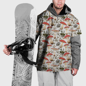 Накидка на куртку 3D с принтом Мухоморы и  цветы светлый принт в Курске, 100% полиэстер |  | Тематика изображения на принте: 