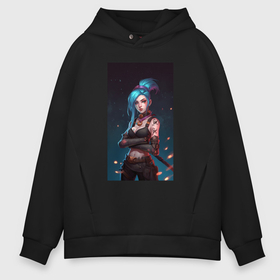 Мужское худи Oversize хлопок с принтом JINX  Arcane League  Of Legends в Белгороде, френч-терри — 70% хлопок, 30% полиэстер. Мягкий теплый начес внутри —100% хлопок | боковые карманы, эластичные манжеты и нижняя кромка, капюшон на магнитной кнопке | 