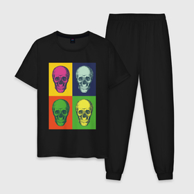 Мужская пижама хлопок с принтом Psychedelic skulls в Рязани, 100% хлопок | брюки и футболка прямого кроя, без карманов, на брюках мягкая резинка на поясе и по низу штанин
 | 