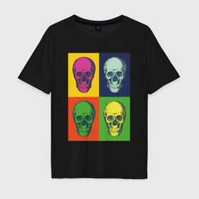 Мужская футболка хлопок Oversize с принтом Psychedelic skulls в Тюмени, 100% хлопок | свободный крой, круглый ворот, “спинка” длиннее передней части | 