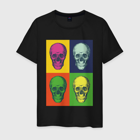 Мужская футболка хлопок с принтом Psychedelic skulls в Тюмени, 100% хлопок | прямой крой, круглый вырез горловины, длина до линии бедер, слегка спущенное плечо. | Тематика изображения на принте: 