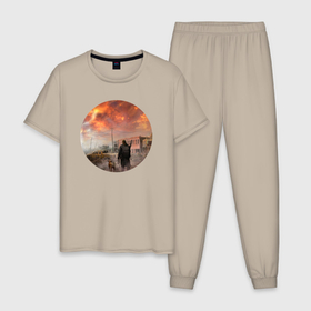 Мужская пижама хлопок с принтом Человек и собака в апокалипсисе в Кировске, 100% хлопок | брюки и футболка прямого кроя, без карманов, на брюках мягкая резинка на поясе и по низу штанин
 | 