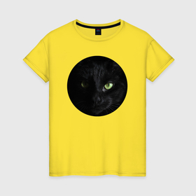 Женская футболка хлопок с принтом Строгий чёрный кот в Петрозаводске, 100% хлопок | прямой крой, круглый вырез горловины, длина до линии бедер, слегка спущенное плечо | Тематика изображения на принте: 