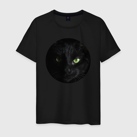 Мужская футболка хлопок с принтом Строгий чёрный кот в Екатеринбурге, 100% хлопок | прямой крой, круглый вырез горловины, длина до линии бедер, слегка спущенное плечо. | 