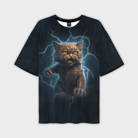 Мужская футболка oversize 3D с принтом Грозовой котенок ,  |  | 