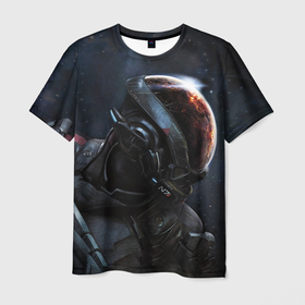 Мужская футболка 3D с принтом Mass Effect N7 game в Санкт-Петербурге, 100% полиэфир | прямой крой, круглый вырез горловины, длина до линии бедер | 