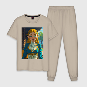 Мужская пижама хлопок с принтом The legend of Zelda   ahegao art в Курске, 100% хлопок | брюки и футболка прямого кроя, без карманов, на брюках мягкая резинка на поясе и по низу штанин
 | Тематика изображения на принте: 