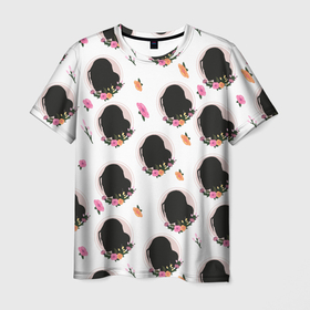Мужская футболка 3D с принтом Женский силуэт с цветами в Екатеринбурге, 100% полиэфир | прямой крой, круглый вырез горловины, длина до линии бедер | 