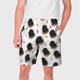 Мужские шорты 3D с принтом Женский силуэт с цветами в Тюмени,  полиэстер 100% | прямой крой, два кармана без застежек по бокам. Мягкая трикотажная резинка на поясе, внутри которой широкие завязки. Длина чуть выше колен | 