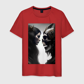 Мужская футболка хлопок с принтом Девушка и демон в Курске, 100% хлопок | прямой крой, круглый вырез горловины, длина до линии бедер, слегка спущенное плечо. | 