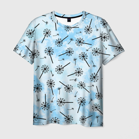 Мужская футболка 3D с принтом Одуванчики в небе , 100% полиэфир | прямой крой, круглый вырез горловины, длина до линии бедер | 