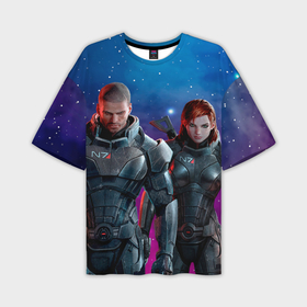 Мужская футболка oversize 3D с принтом Mass Effect N7 space в Санкт-Петербурге,  |  | 