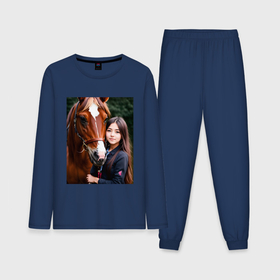 Мужская пижама с лонгсливом хлопок с принтом Девочка с лошадью в Курске,  |  | 